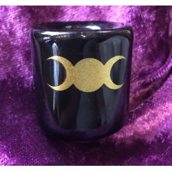 Candle Holder black with triple moon Ceramic  Candle Holder black with triple moon Ceramic